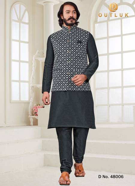 Gray Colour New Latest Party Wear Kurta Pajama With Jacket Mens Collection 48006